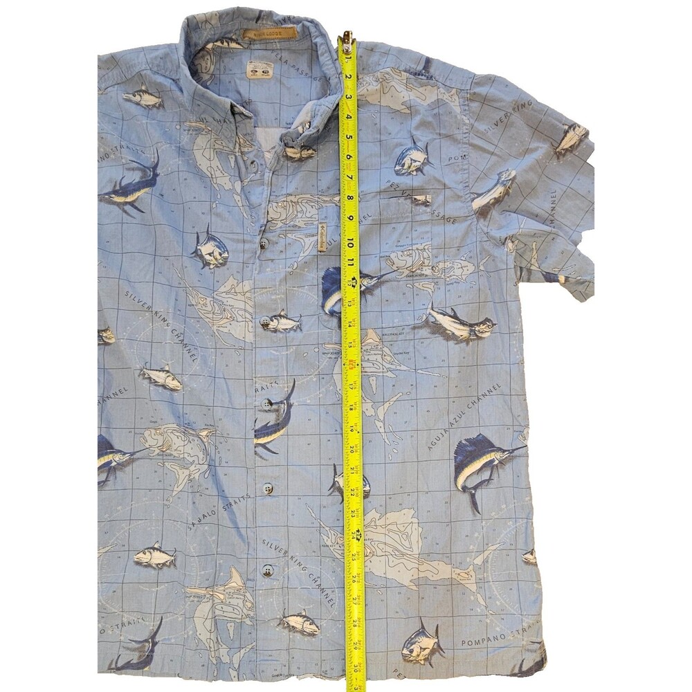 Columbia River Lodge Fish Ocean Map Mens Size XL Button Up Short Sleeve Shirt - Picture 7 of 8